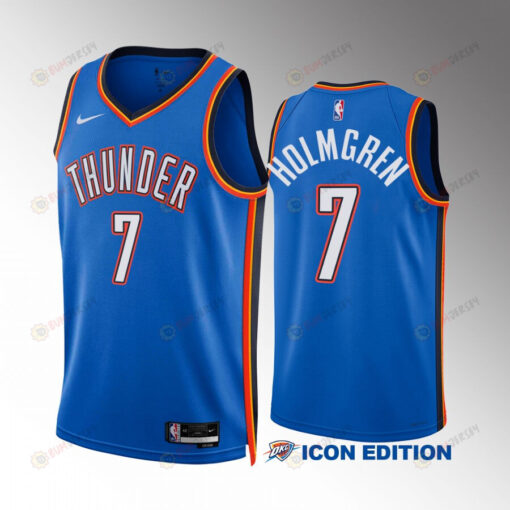 Oklahoma City 2022-23 Thunder Chet Holmgren 7 Icon Edition Blue Men Jersey Swingman