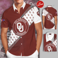 Oklahoma Sooners Big Logo Custom Name Curved Hawaiian Shirt