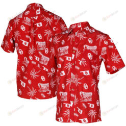 Oklahoma Sooners Crimson Coconut Tree Button-Up Hawaiian Shirt