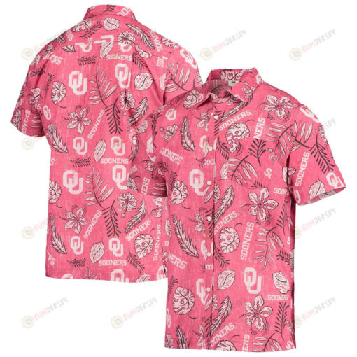 Oklahoma Sooners Crimson Vintage Floral Button-Up Hawaiian Shirt