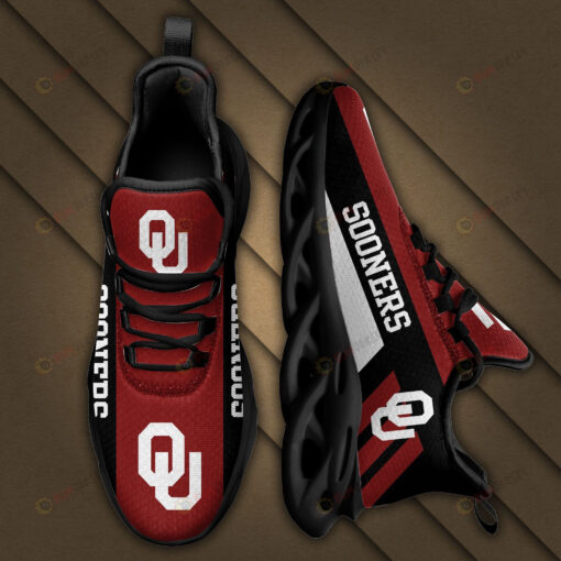 Oklahoma Sooners Logo Black Stripe Pattern 3D Max Soul Sneaker Shoes In Red