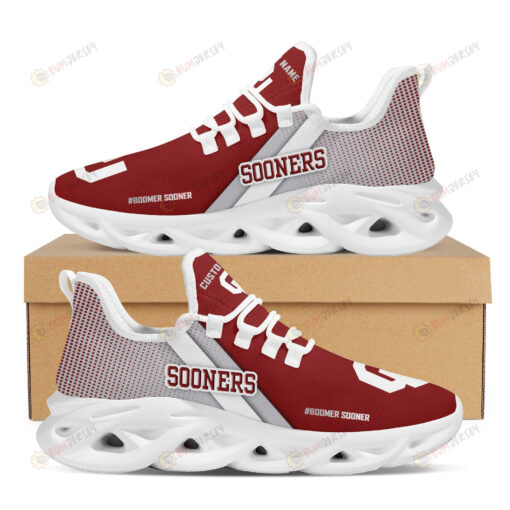 Oklahoma Sooners Logo Custom Name Pattern 3D Max Soul Sneaker Shoes In Red And Gray