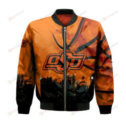 Oklahoma State Cowboys Bomber Jacket 3D Printed Basketball Net Grunge Pattern