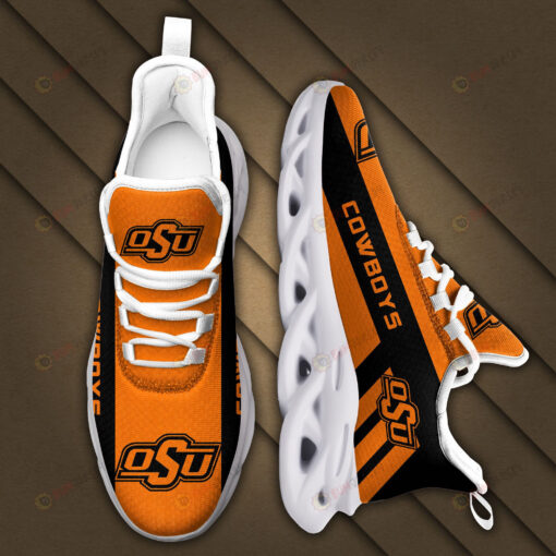 Oklahoma State Cowboys Logo Black Stripe Pattern 3D Max Soul Sneaker Shoes In Orange