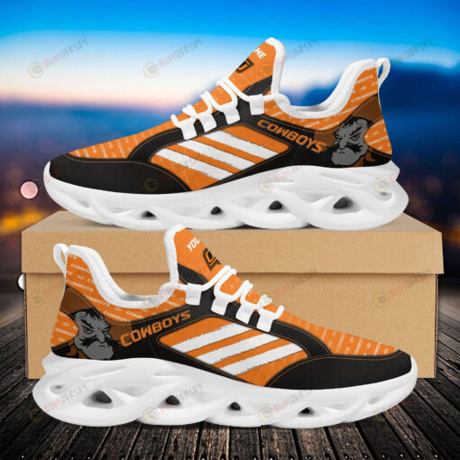 Oklahoma State Cowboys Logo Custom Name Pattern 3D Max Soul Sneaker Shoes In Orange And White