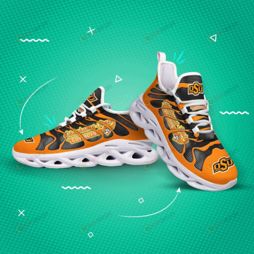 Oklahoma State Cowboys Logo Hole Pattern 3D Max Soul Sneaker Shoes In Orange