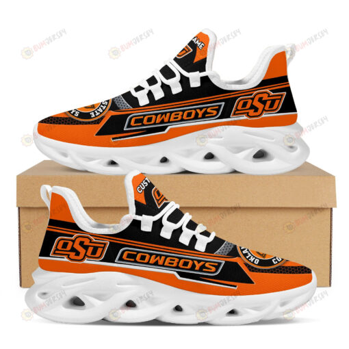 Oklahoma State Cowboys Logo Pattern Custom Name 3D Max Soul Sneaker Shoes In Black Orange