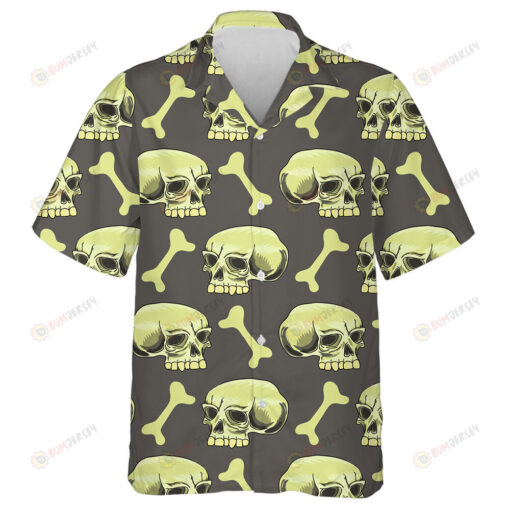 Old Human Skull And Bone On Grey Background Hawaiian Shirt