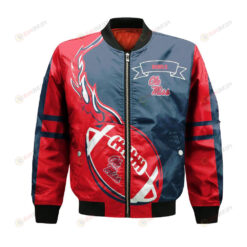 Ole Miss Rebels Bomber Jacket 3D Printed Flame Ball Pattern