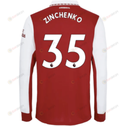 Oleksandr Zinchenko 35 Arsenal Long Sleeve Home Jersey 2022-23 - Men Red
