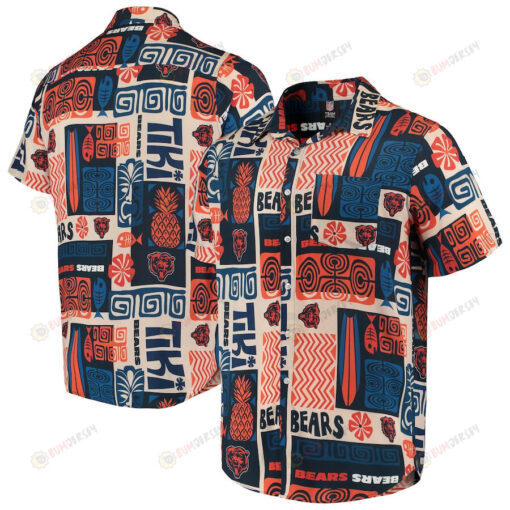Orange/Tan Chicago Bears Tiki Floral Button-Up Woven Hawaiian Shirt