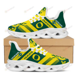 Oregon Ducks Logo Custom Name Pattern 3D Max Soul Sneaker Shoes In Green And Yellow