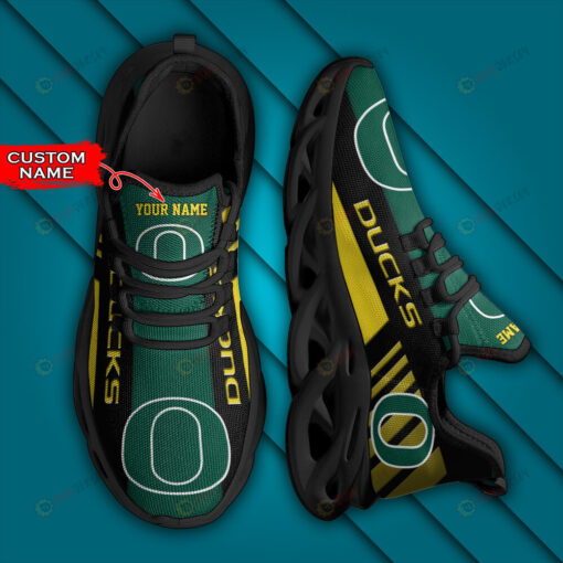 Oregon Ducks Logo Yellow Stripe Pattern Custom Name 3D Max Soul Sneaker Shoes In Green