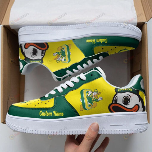 Oregon Ducks Mascot Team Logo Air Force 1 Custom Name Shoes