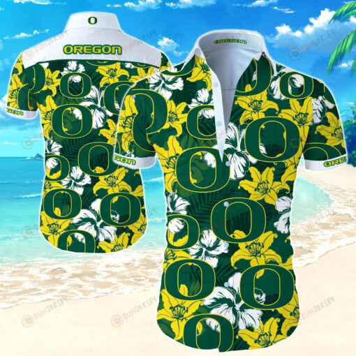 Oregon State Beavers On Green Pattern Curved Hawaiian Shirt