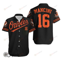 Orioles Mancini Button Up Logo Pattern Curved Hawaiian Shirt In Black & Orange