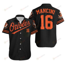 Orioles Mancini Button Up Pattern Curved Hawaiian Shirt In Black & Orange