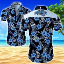 Orlando Magic Black Blue Curved Hawaiian Shirt