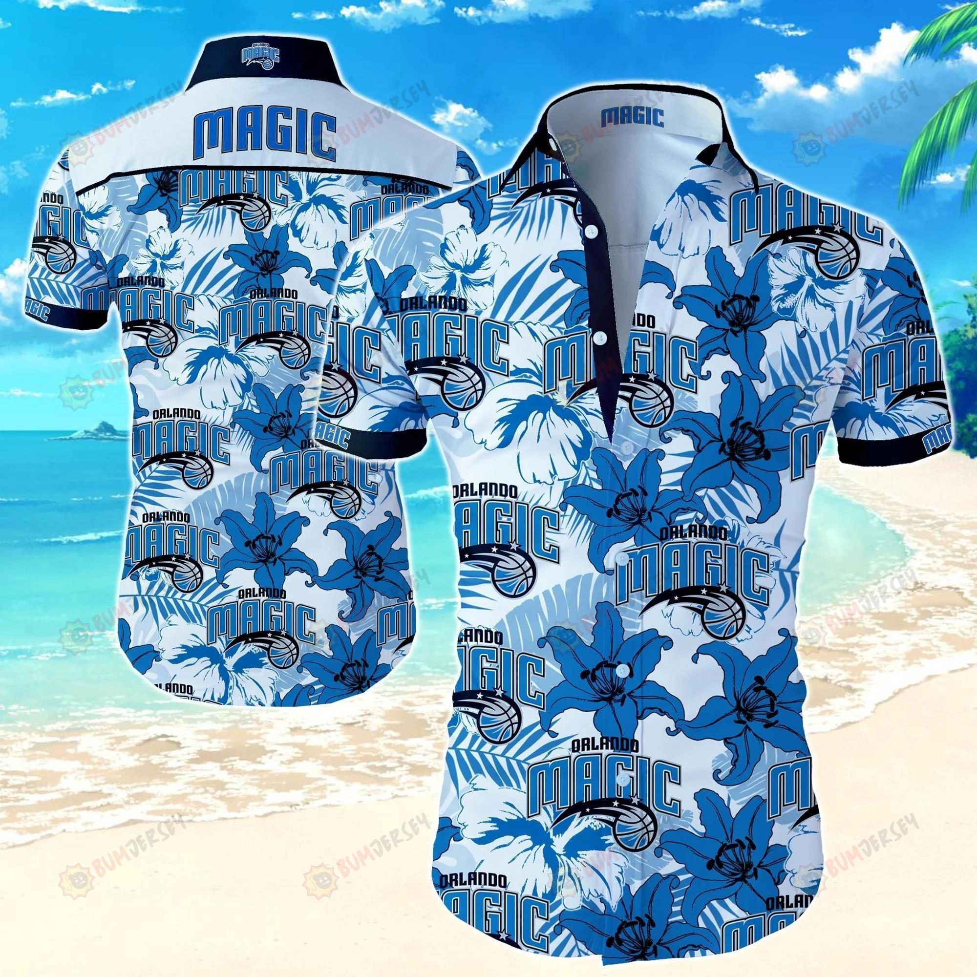 Orlando Magic Blue Royal Short Sleeve Curved Hawaiian Shirt