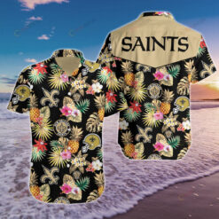 Orleans Saints Floral & Pineapple Pattern Curved Hawaiian Shirt In Colorful