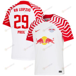 Oskar Preil 29 RB Leipzig 2023/24 Home Men Jersey - White/Red