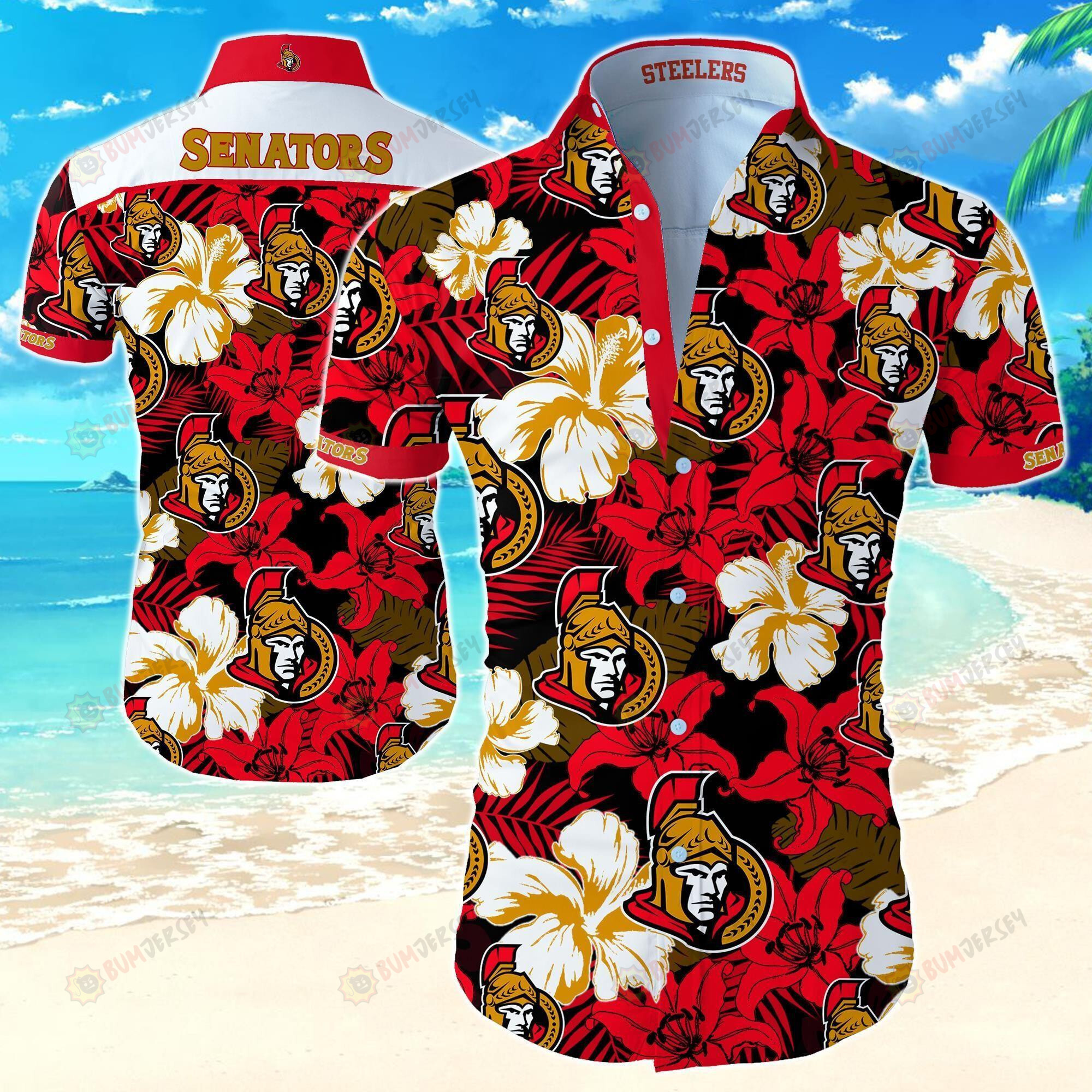 Ottawa Senators Curved Hawaiian Shirt Beach Short Sleeve