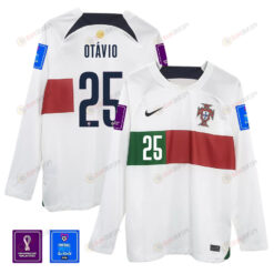 Ot?vio 25 Portugal 2022-23 Away Men Long Sleeve Jersey National Team World Cup Qatar Patch