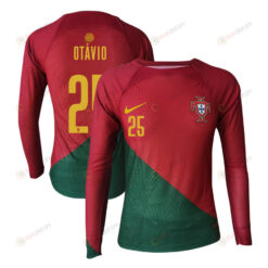 Ot?vio 25 Portugal 2022-23 Home Men Long Sleeve Jersey National Team World Cup Qatar