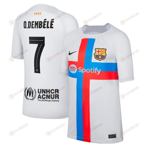 Ousmane Dembele 7 Barcelona Youth 2022/23 Third Breathe Stadium Player Jersey - Gray