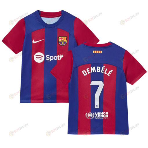 Ousmane Demb?l? 7 Barcelona 2023/24 Home Youth Jersey - Blue/Scarlet