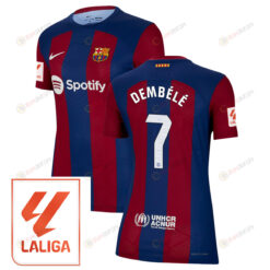 Ousmane Demb?l? 7 Barcelona 2023/24 With LaLiga Badge Home Women Jersey