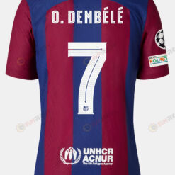 Ousmane Demb?l? 7 Barcelona 2023/24 With UCL Badge Home Women Jersey