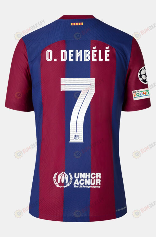 Ousmane Demb?l? 7 Barcelona 2023/24 With UCL Badge Home Women Jersey