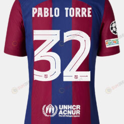 Pablo Torre 32 Barcelona 2023/24 With UCL Badge Home Women Jersey