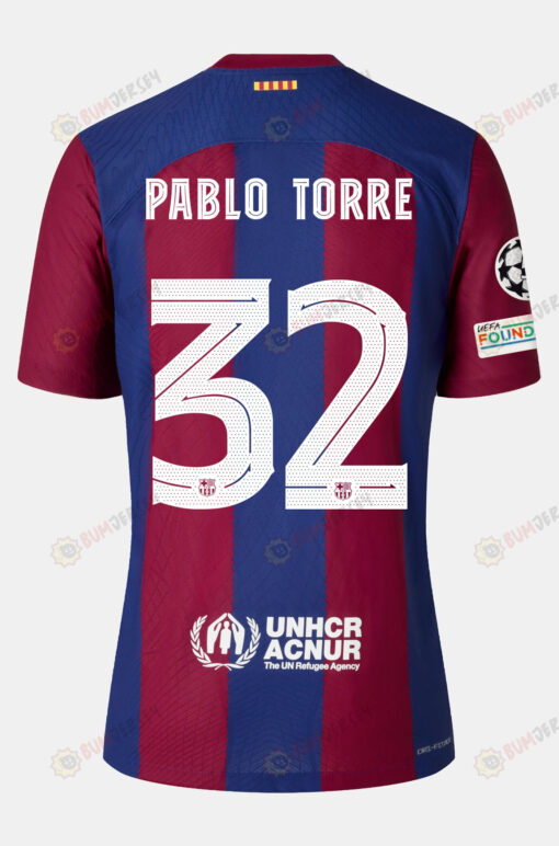 Pablo Torre 32 Barcelona 2023/24 With UCL Badge Home Women Jersey