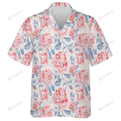 Painting Pattern With Roses Flower Buds And Leaves Hawaiian Shirt