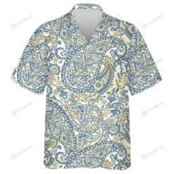 Paisley Damask Flower Branches In Blue And Beige Pattern Hawaiian Shirt