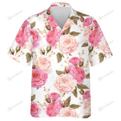 Pale Pink English Rose Branch White Theme Design Hawaiian Shirt