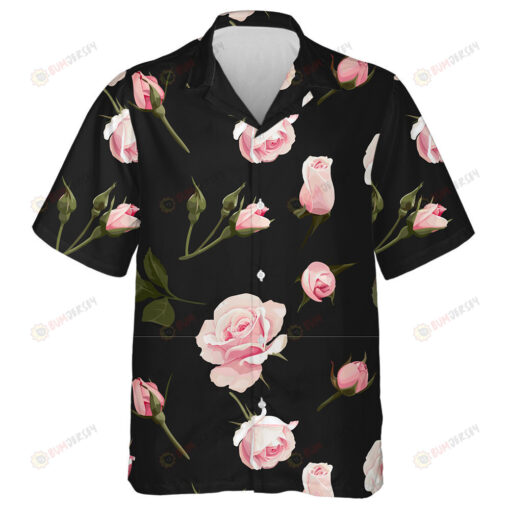 Pale Roses Bouquet Pretty Buds And Green Leaves Pattern Hawaiian Shirt