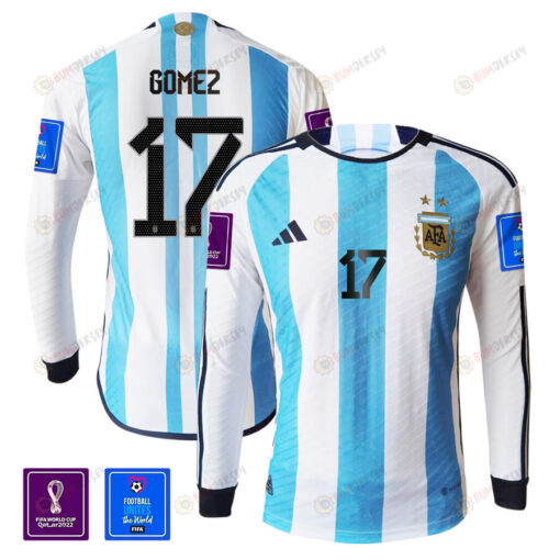 Papu G?mez 17 Argentina 2022-23 Home Men Long Sleeve Jersey National Team World Cup Qatar