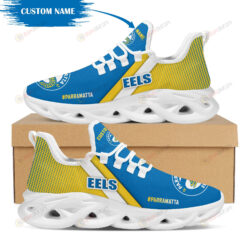 Parramatta Eels Logo Custom Name Pattern 3D Max Soul Sneaker Shoes In Blue And Yellow