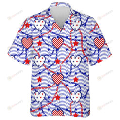 Pastel Blue Wavy Background With Chains Hearts And Stars Hawaiian Shirt