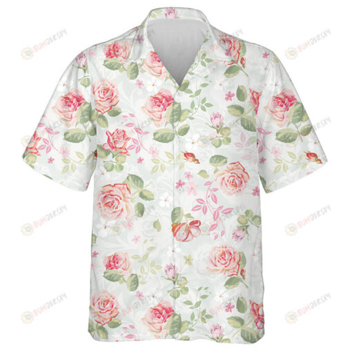 Pastel Colors Beautiful Rose Branches Vivid Flower Garden Design Hawaiian Shirt