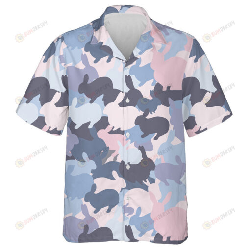 Pastel Multicolored Cute Rabbits Bunnies Camo Pattern  Hawaiian Shirt