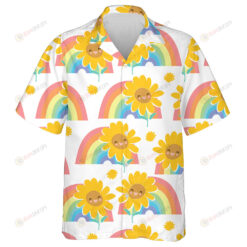 Pastel Rainbow And Happy Smiley Sunflower Cartoon Character Pattern Hawaiian Shirt