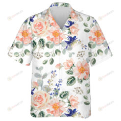 Pastel Rose Flowers Green Leaves Bouquets Watercolor Design Hawaiian Shirt