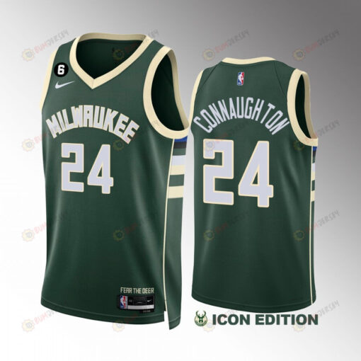 Pat Connaughton 24 Milwaukee Bucks Green Jersey 2022-23 Icon Edition NO.6 Patch