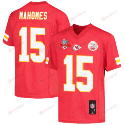 Patrick Mahomes 15 Kansas City Chiefs Super Bowl LVII Champions 3 Stars Youth Jersey - Red