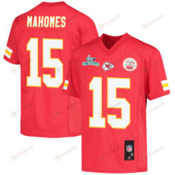 Patrick Mahomes 15 Kansas City Chiefs Super Bowl LVII Champions Youth Jersey - Red