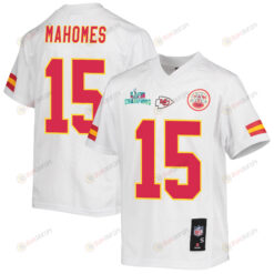 Patrick Mahomes 15 Kansas City Chiefs Super Bowl LVII Champions Youth Jersey - White
